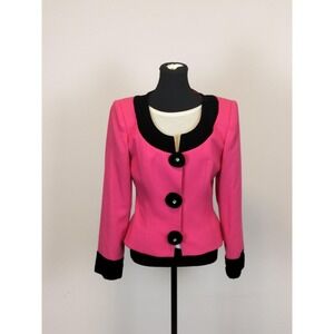 Vintage Sunny Choi Wool Velvet Trim Blazer Women 10 Pink Black Statement Jacket